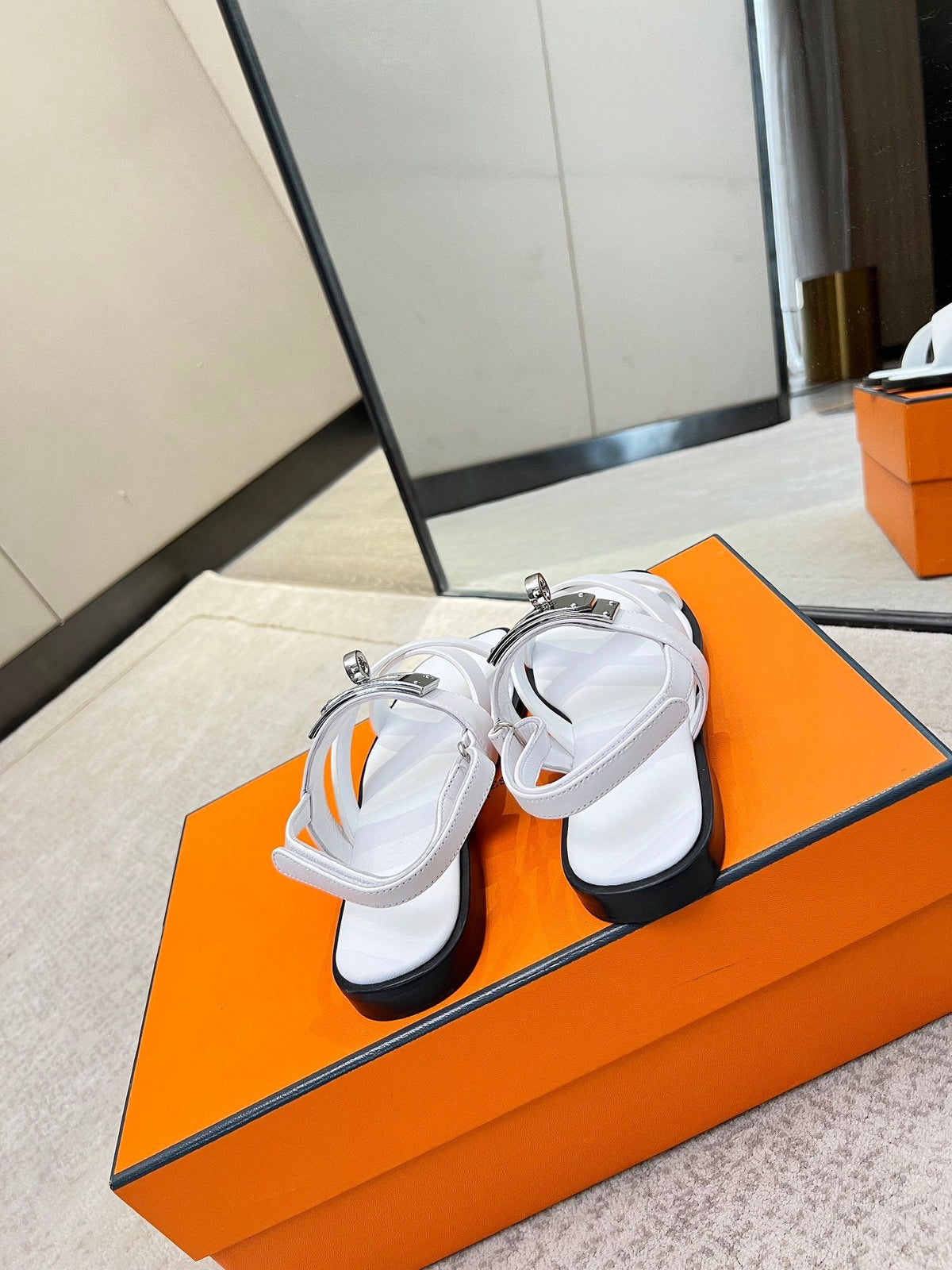 HERMES Ines sandal white calfskin